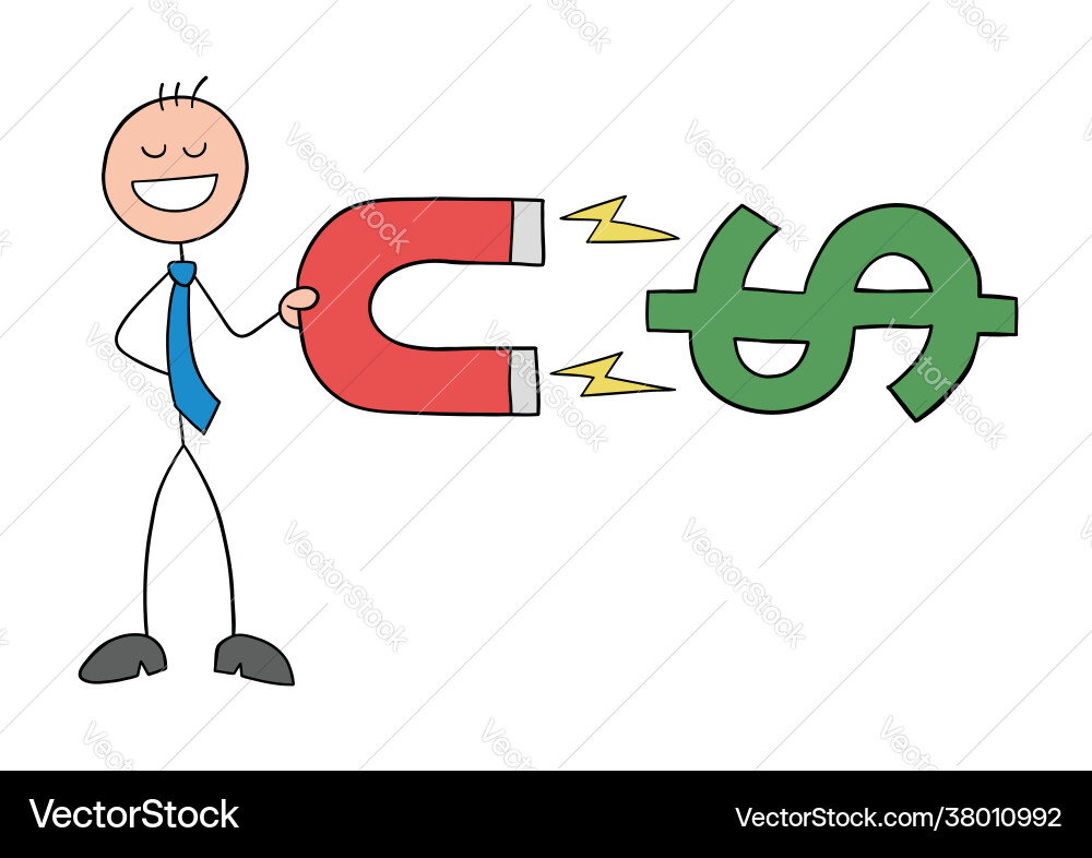 Stickman businessman character holds a Vector Image