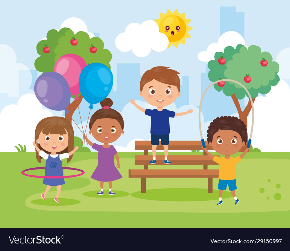 Little group children playing in park landscape Vector Image