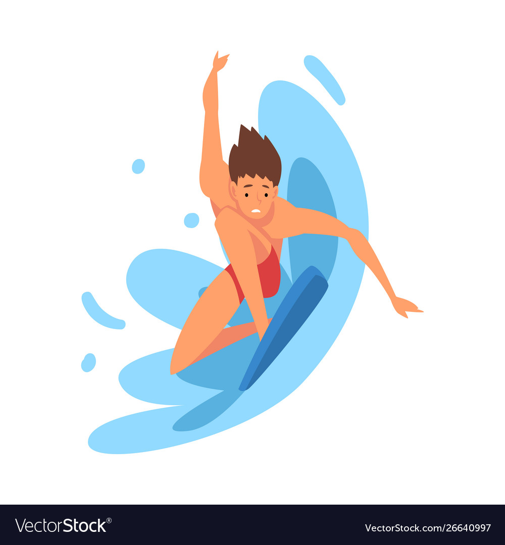 Male surfer character riding waves guy Royalty Free Vector