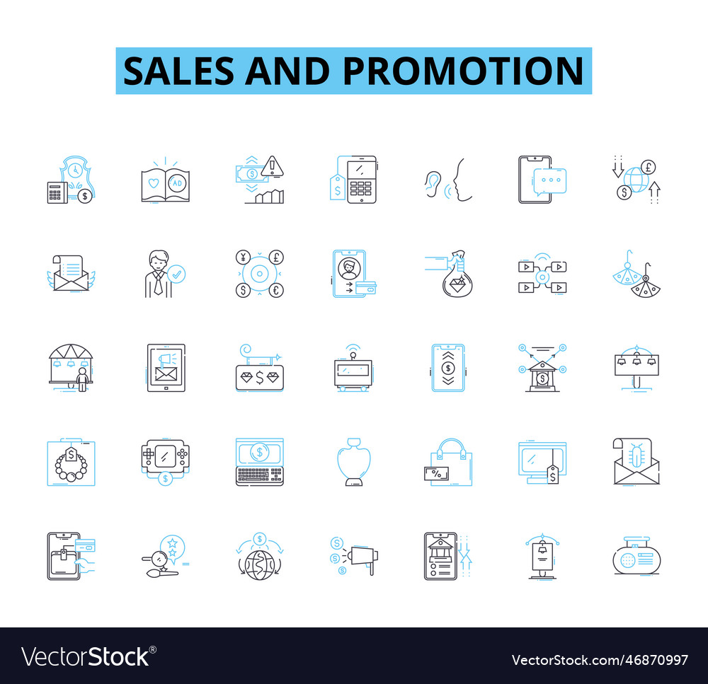 Sales and promotion linear icons set advertising Vector Image