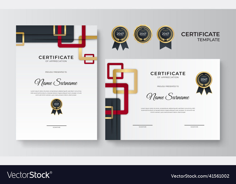 Modern gradient red black gold certificate design Vector Image