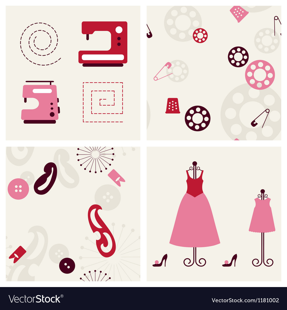 Sewing Seamless Backgrounds And Objects Set Vector Image