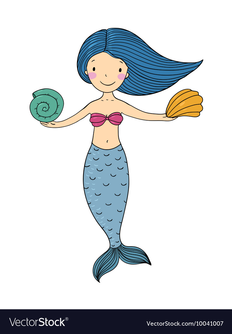 Beautiful little mermaid with shells Royalty Free Vector