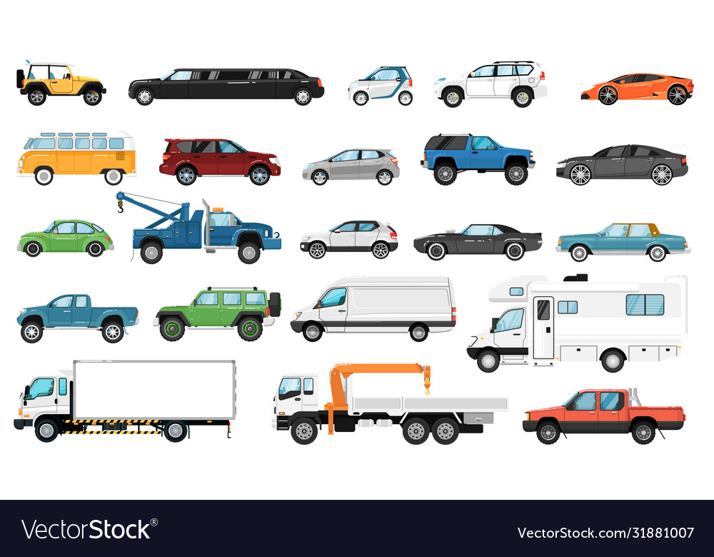 City cars set automobile types isolated bus vector image City cars set automobile types isolated bus