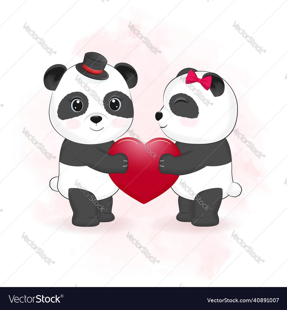 Premium Photo  Kawaii panda with heart for valentine's day