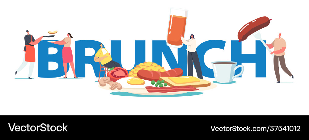 Brunch concept tiny characters at huge plate Vector Image
