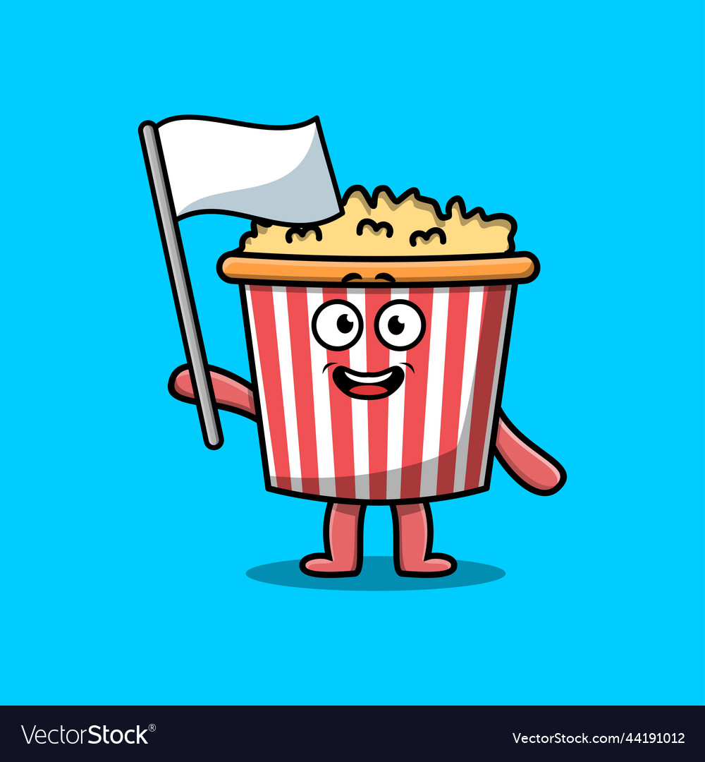 Cute cartoon popcorn character with white flag Vector Image Cute cartoon popcorn character with white flag Vector Image