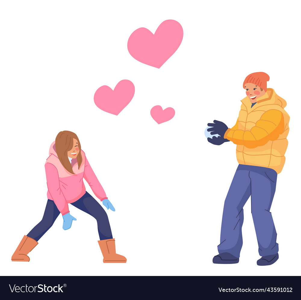 Happy couple playing snowballs romantic winter Vector Image