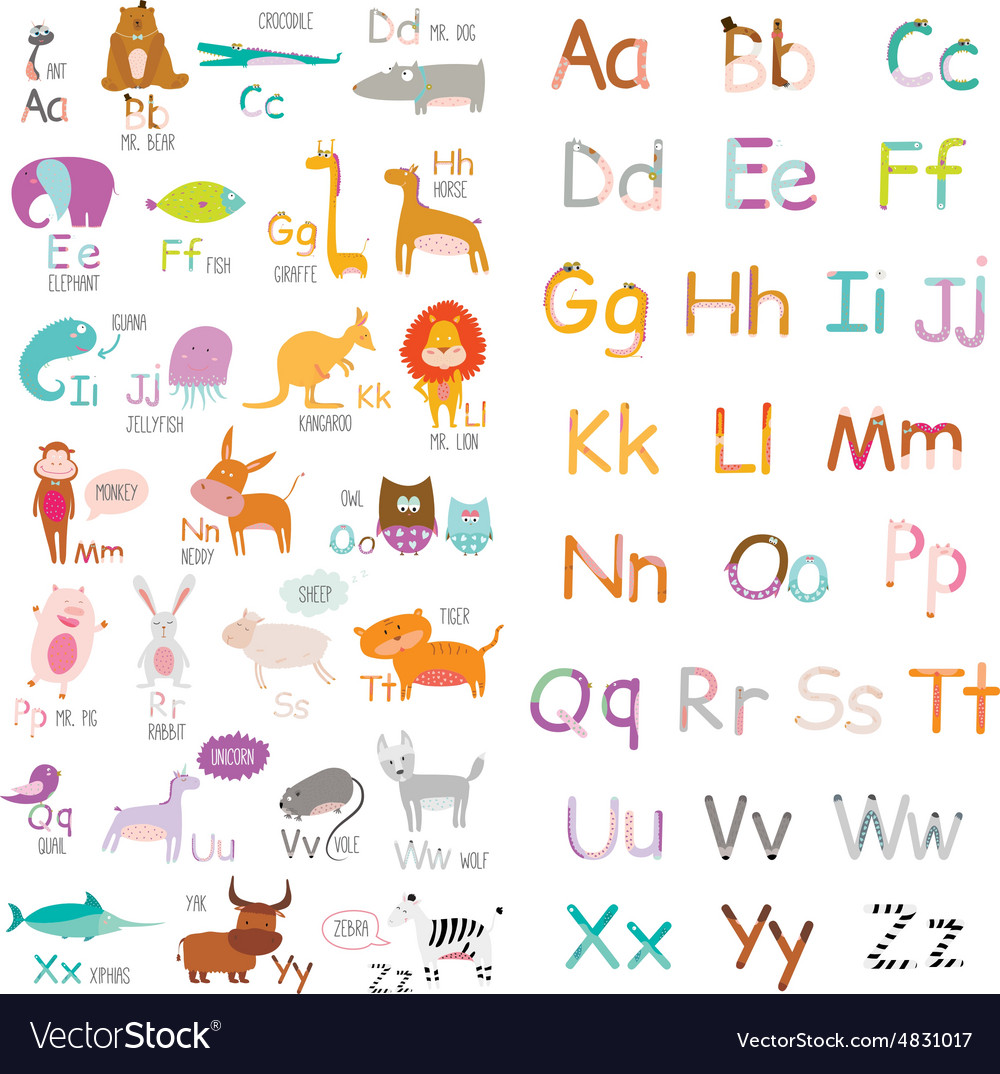 Cute zoo alphabet with cartoon and funny Vector Image