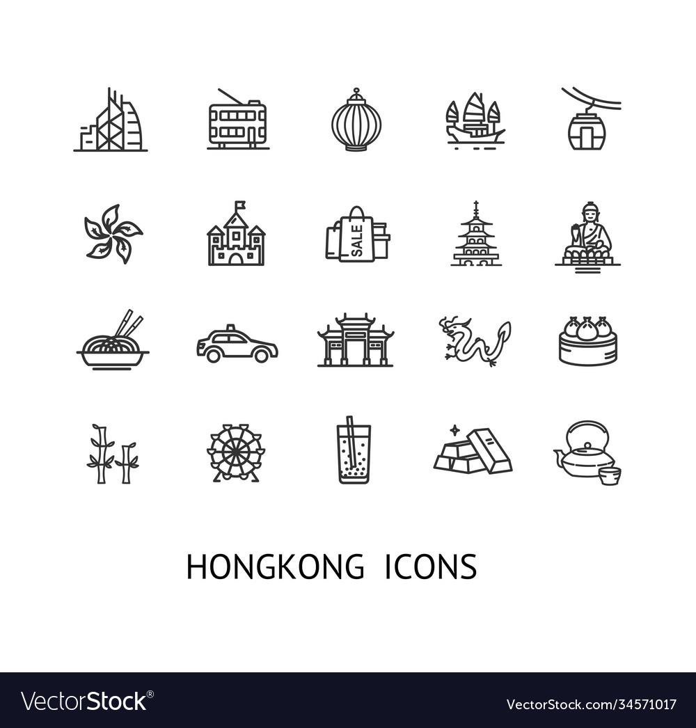 Hong kong sign thin line icon set Royalty Free Vector Image