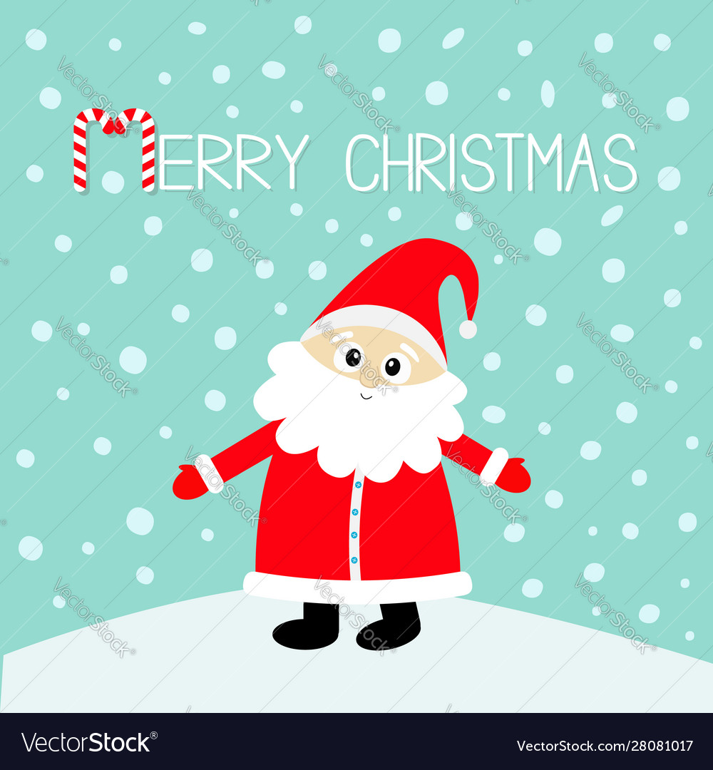 Merry christmas candy cane santa claus in red hat Vector Image