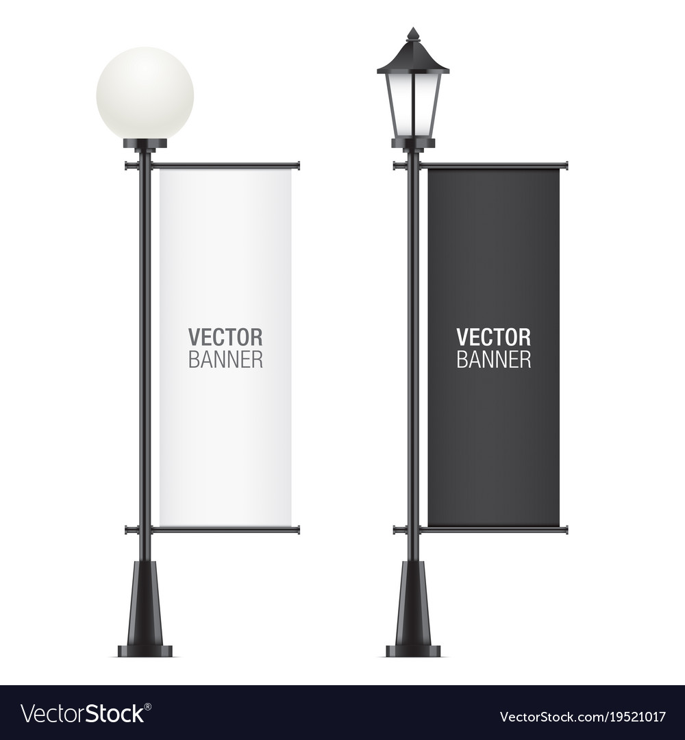 Set Of Lamposts With Advertising Flags Royalty Free Vector