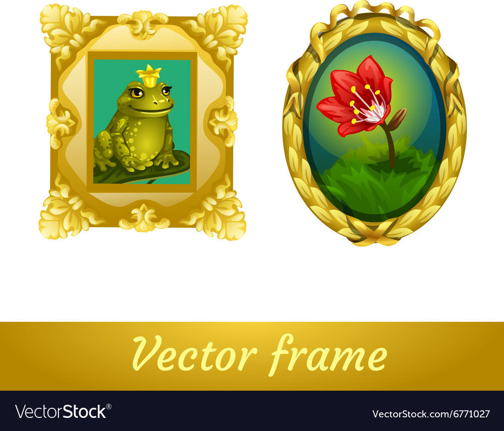 Pattern In A Gold Frame Frog And Flower