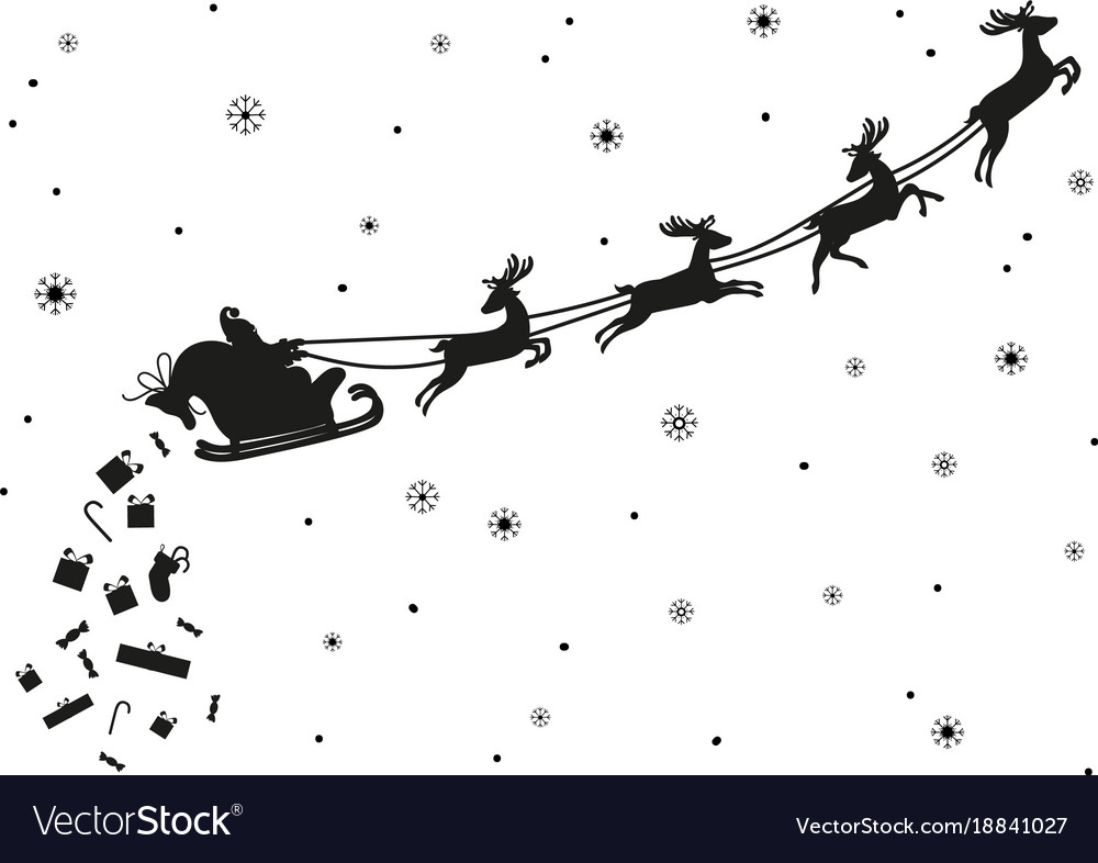 Santa claus flying with deer silhouette