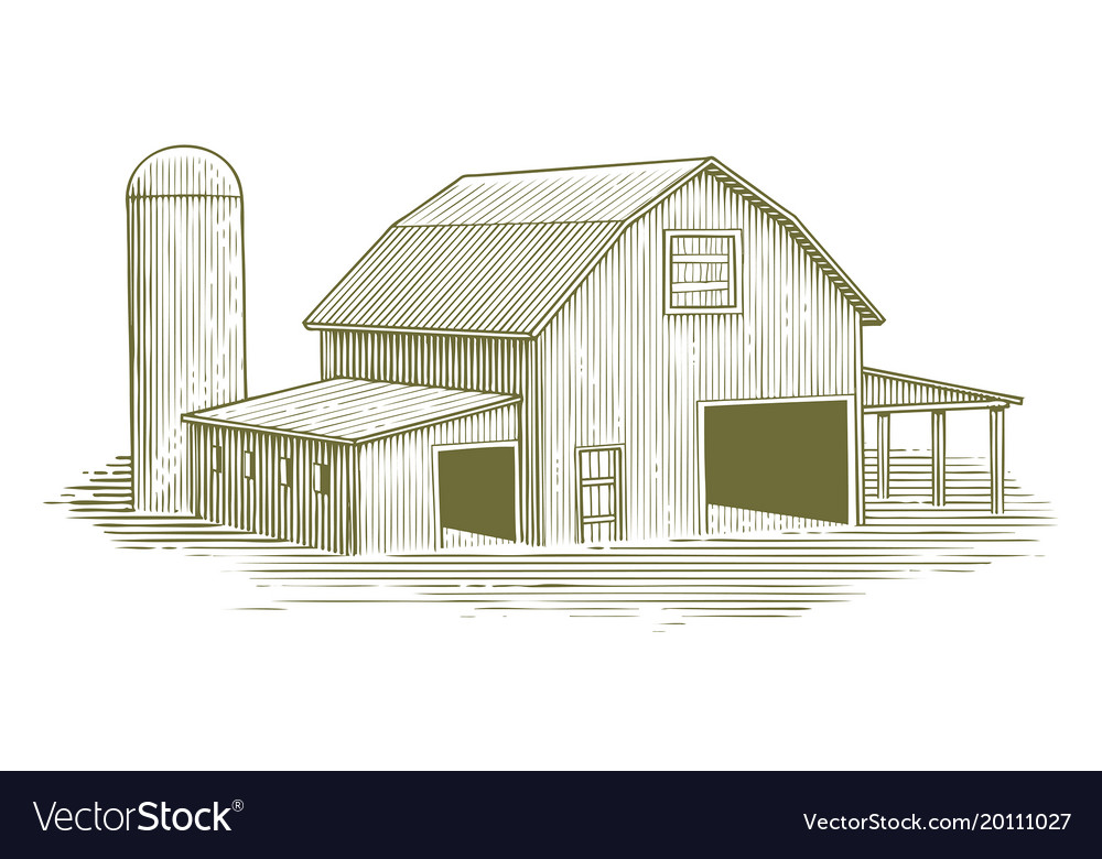 Woodcut traditional barn Royalty Free Vector Image