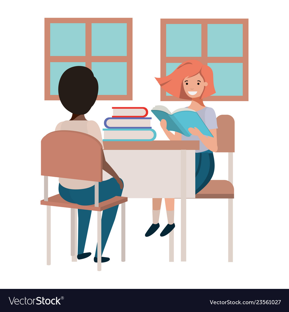 Young Students Sitting In School Desk Royalty Free Vector