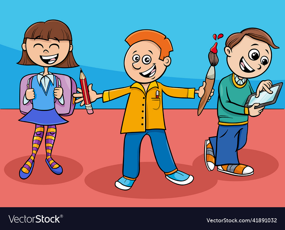 Cartoon elementary age or teen pupils characters Vector Image