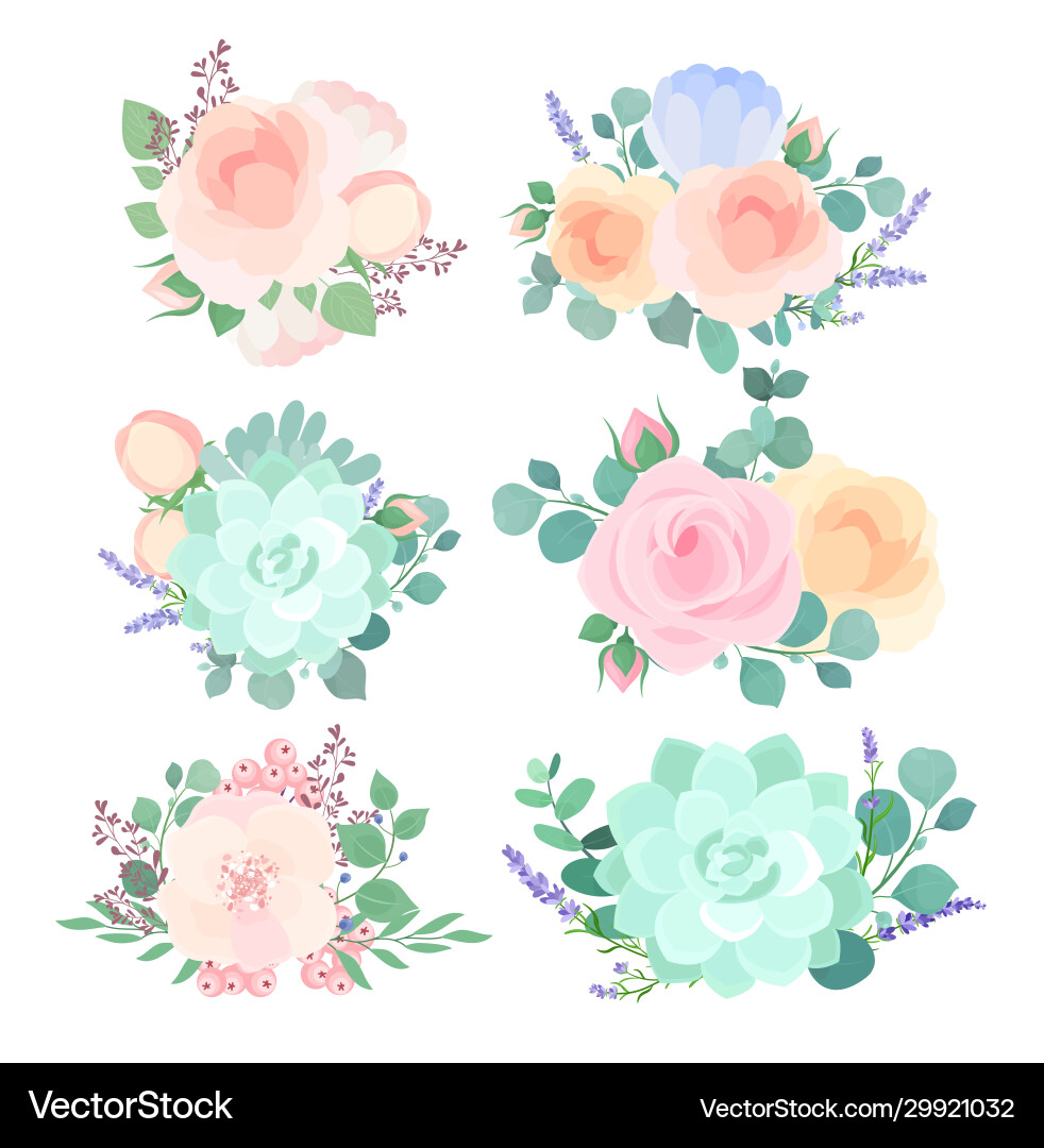 Flowers compositions flat set Royalty Free Vector Image