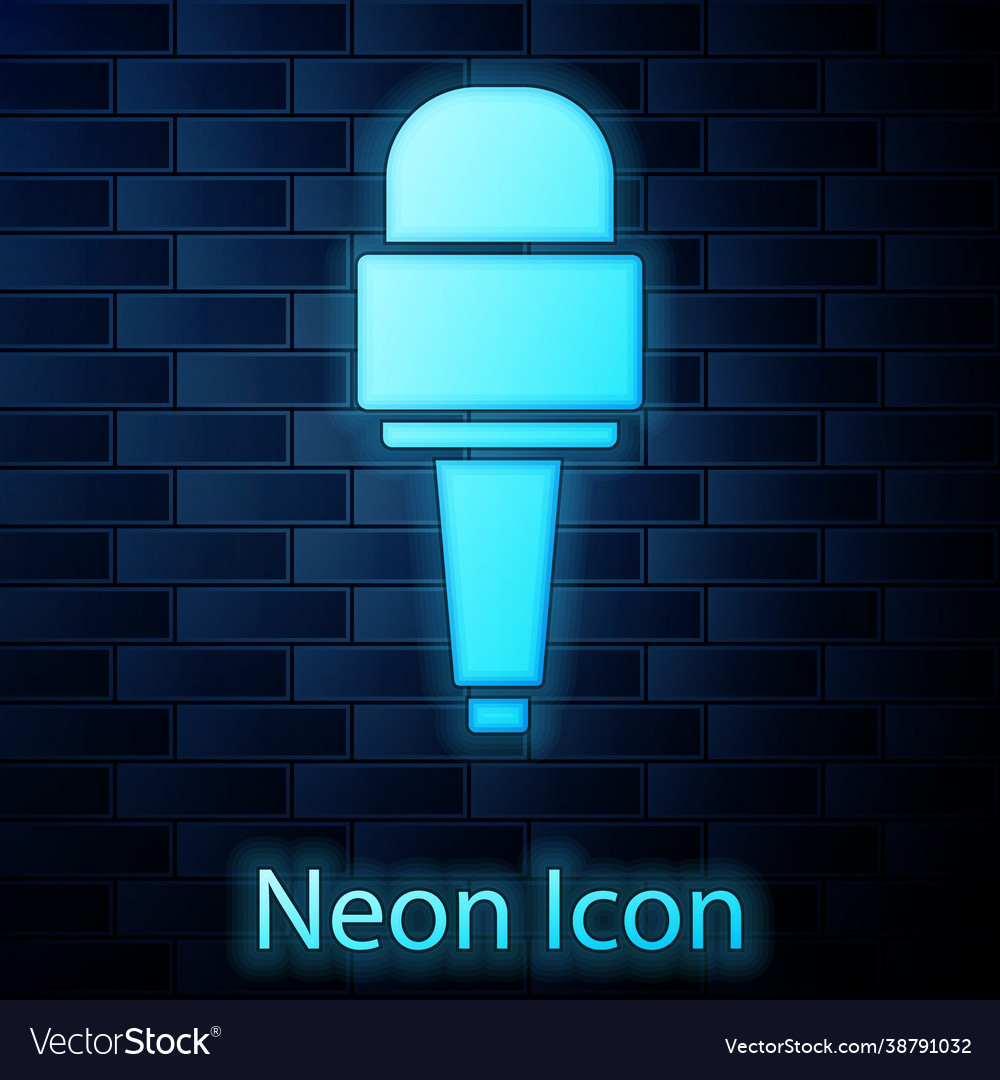 Glowing neon microphone icon isolated on brick Vector Image