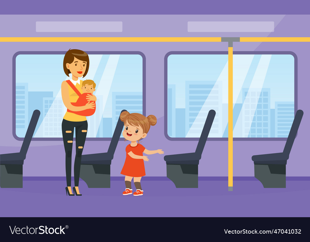 Polite little girl offering seat in transport to Vector Image