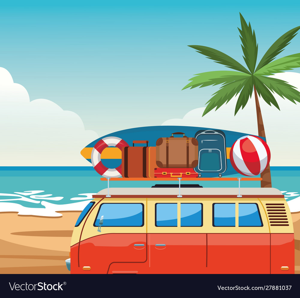 Beach colorful design with travel van Royalty Free Vector