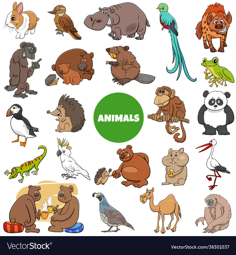 Cartoon wild animal characters big set Royalty Free Vector Cartoon wild animal characters big set Royalty Free Vector