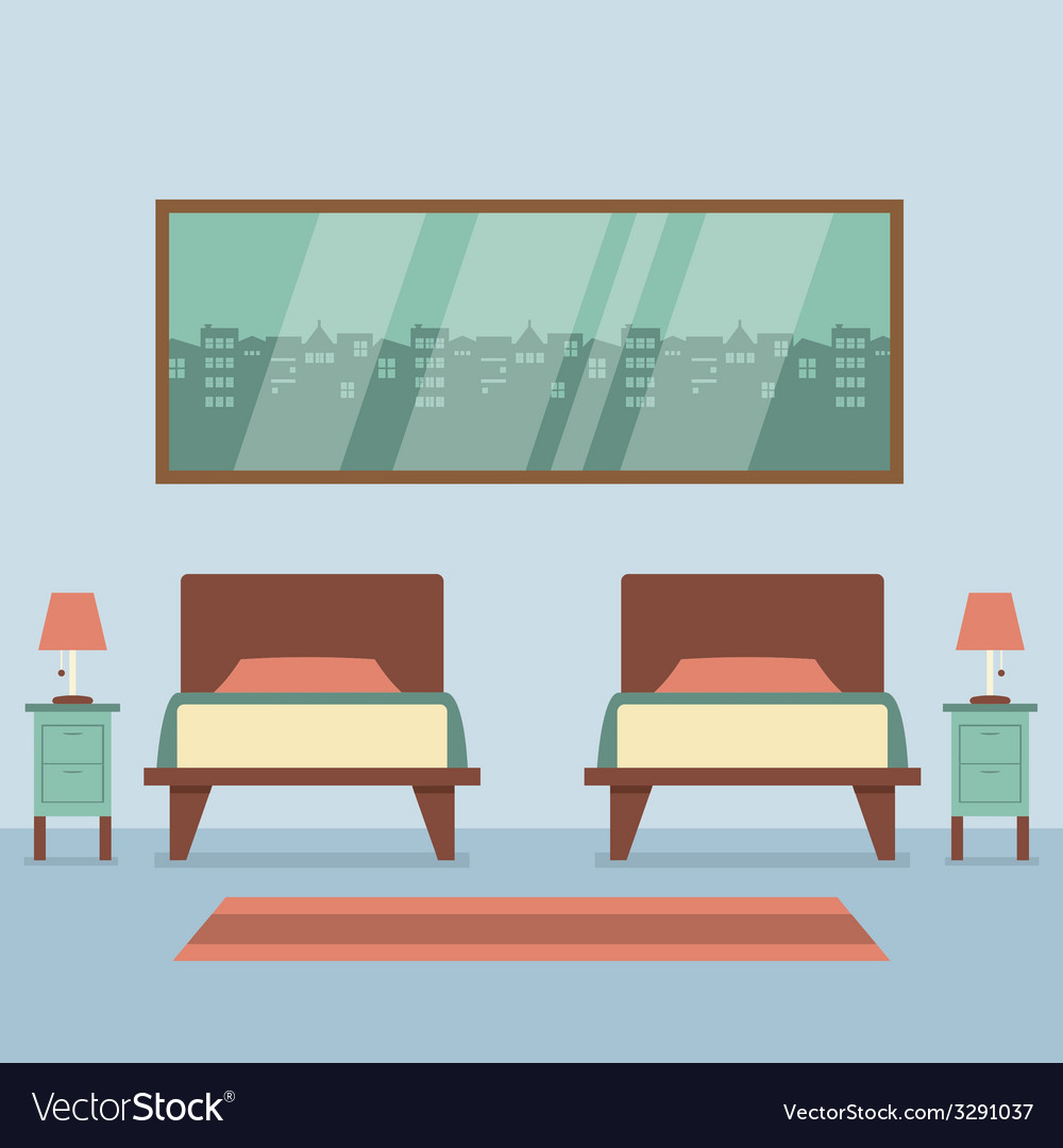Flat Design Twin Beds Interior Royalty Free Vector Image