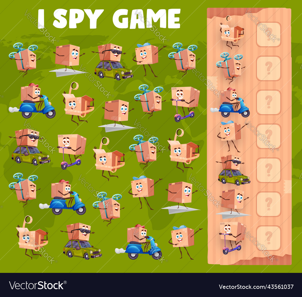 I Spy Game Worksheet With Package Box Characters Vector Image i-spy-game-worksheet-with-package-box-characters-vector-image