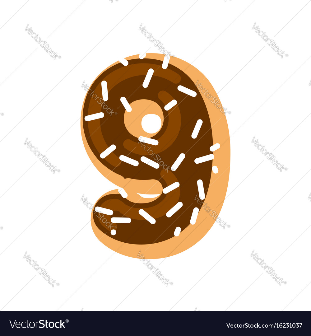 Number 9 donut doughnut font nine sweet alphabet Vector Image