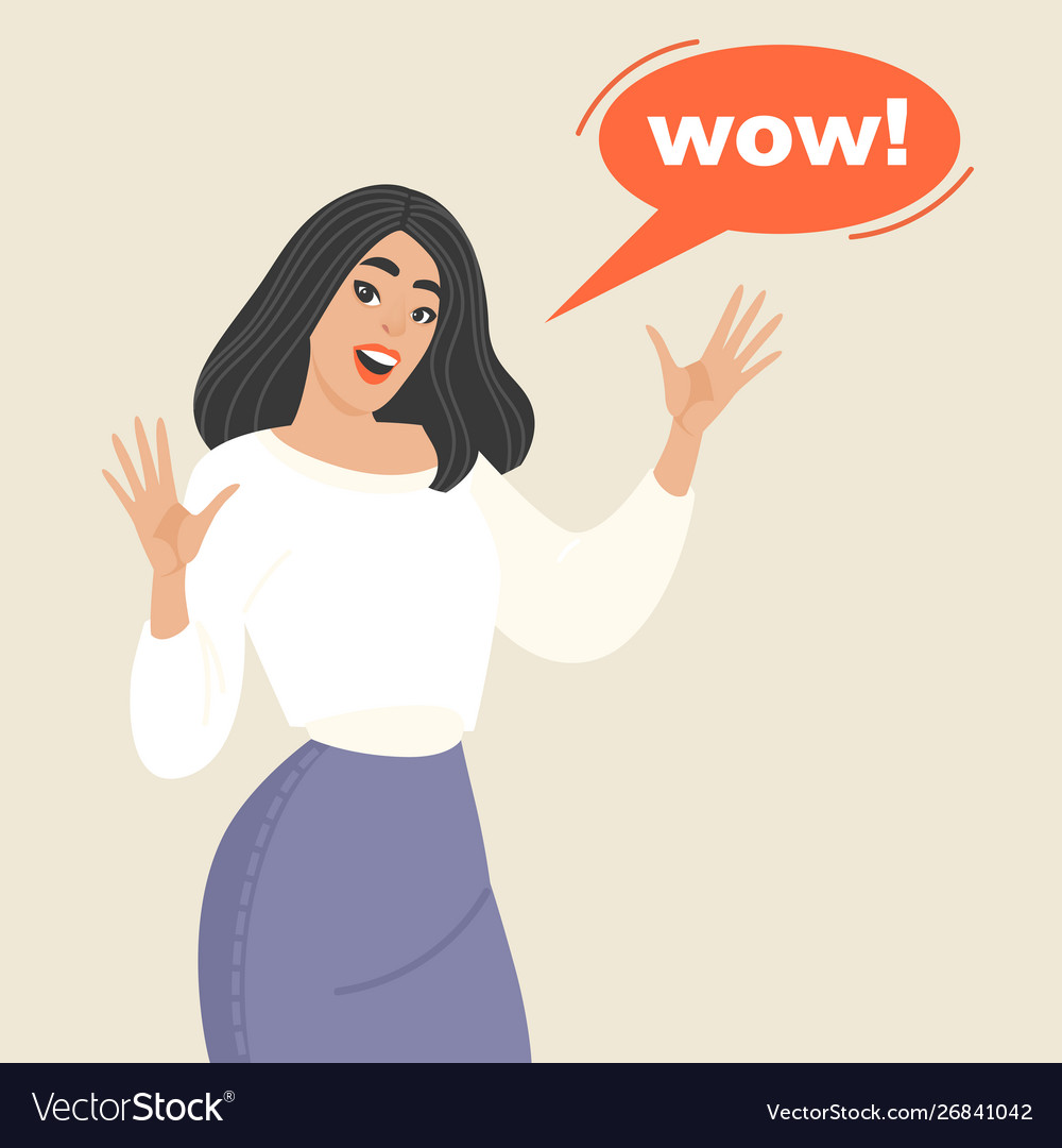 Girl expressing surprise and admiration vector image Girl expressing surprise and admiration