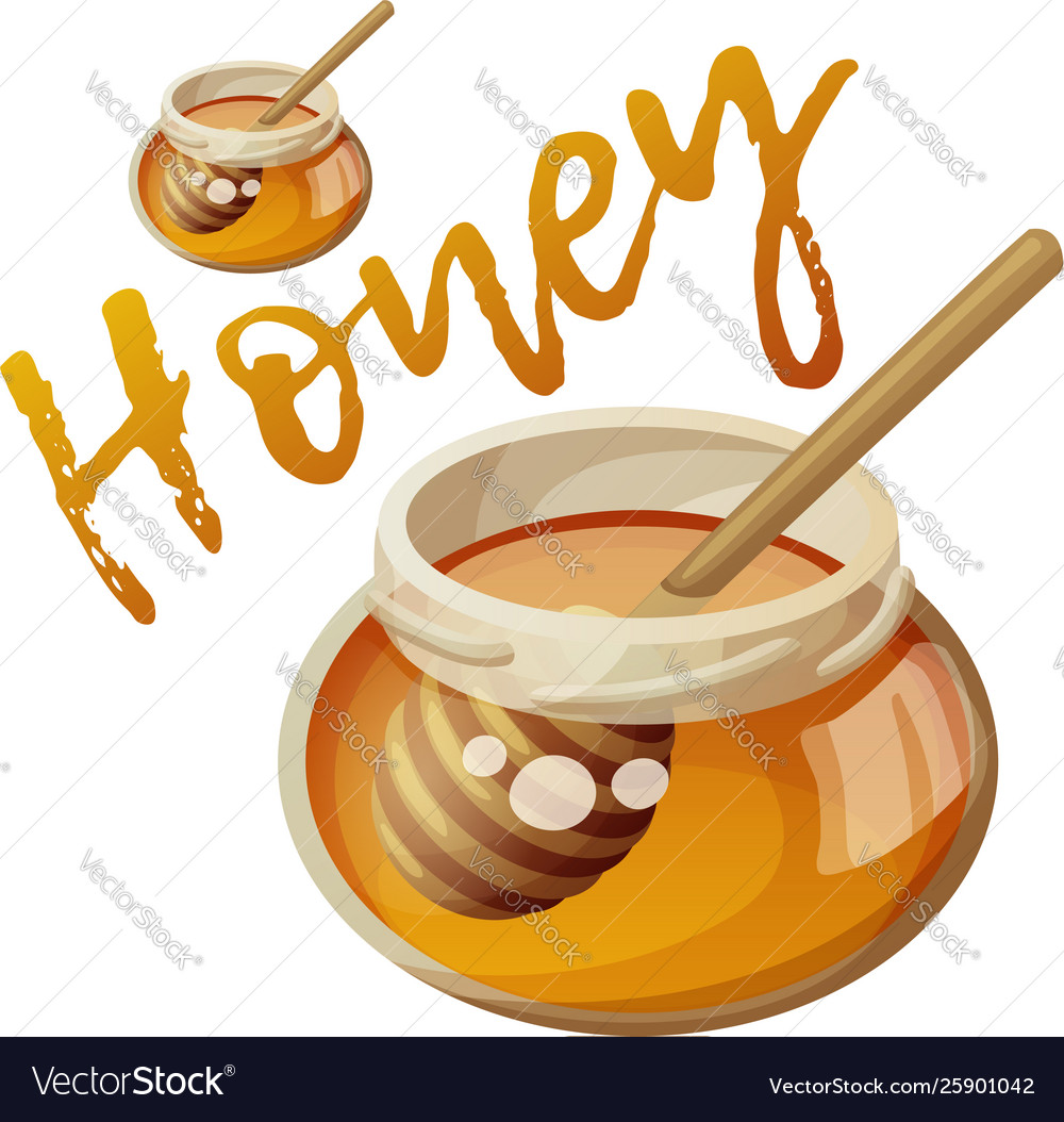 Jar honey and stick cartoon icon Royalty Free Vector Image