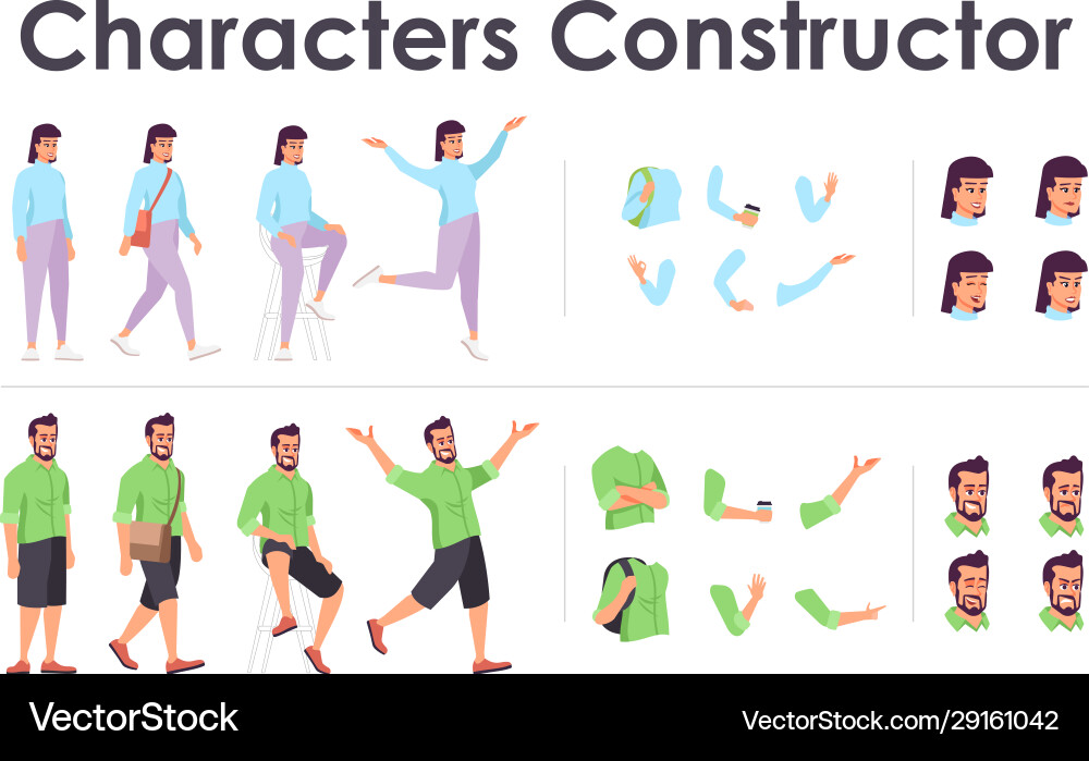 Man woman front view animated flat characters Vector Image