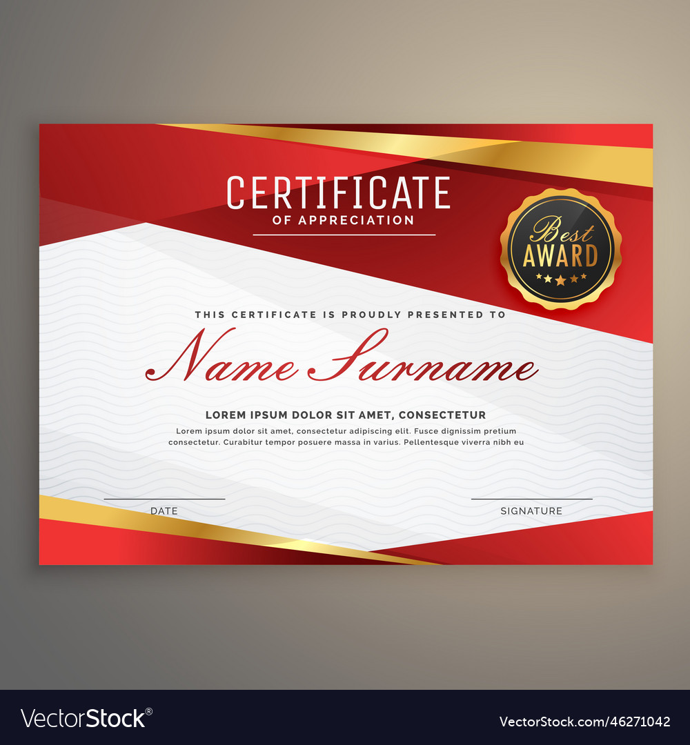 Premium red certificate diploma design award Vector Image