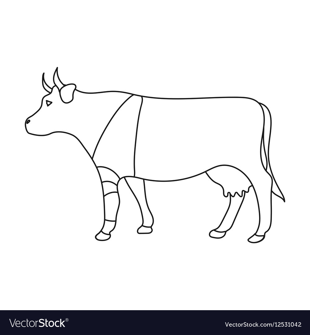 sick cow with bandage on a leg icon in outline cow outline