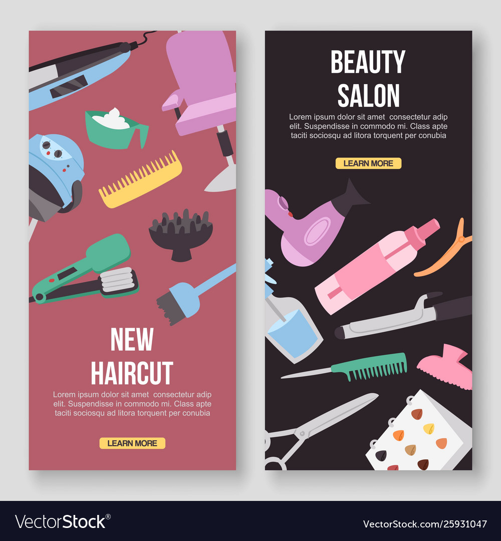 Beauty salon tools concept banners haircut Vector Image Beauty salon tools concept banners haircut Vector Image