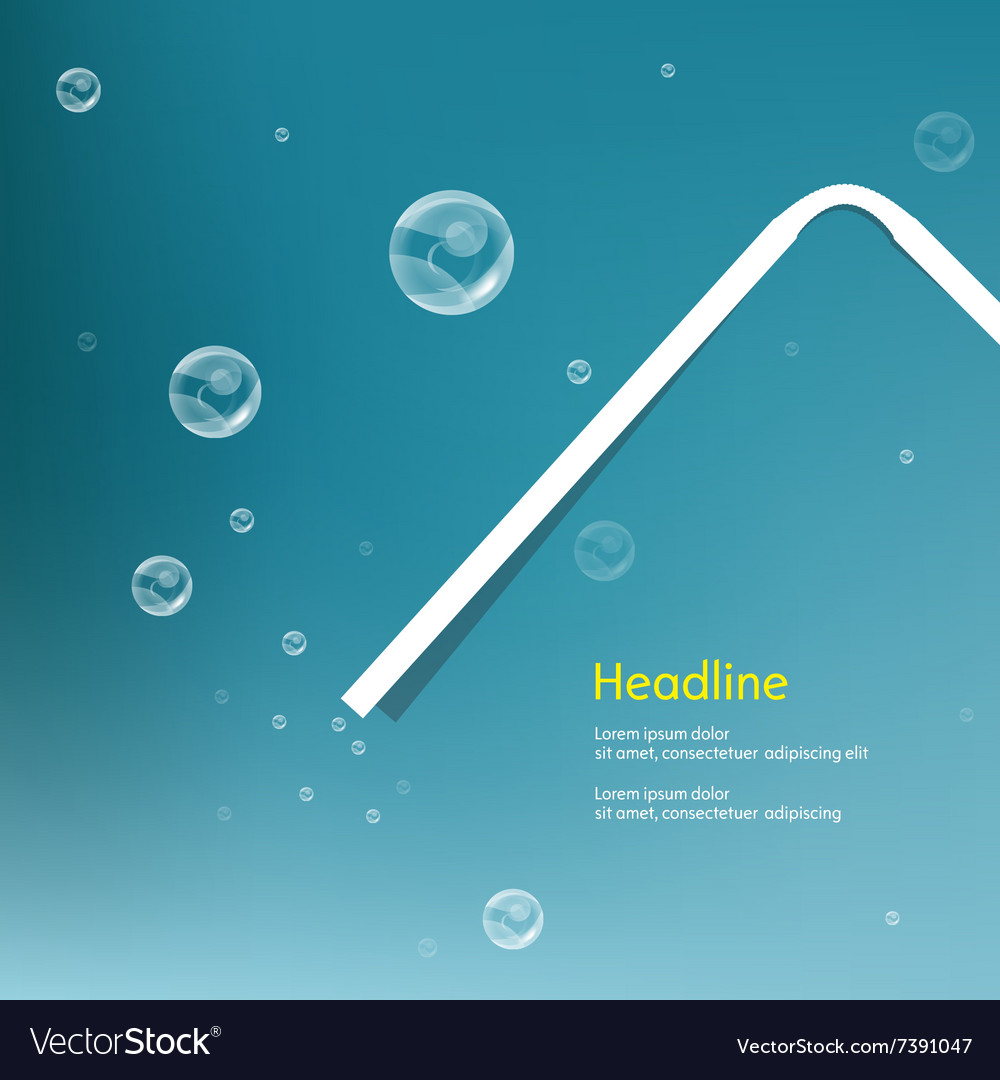 Bubbles with straw on blue background Royalty Free Vector