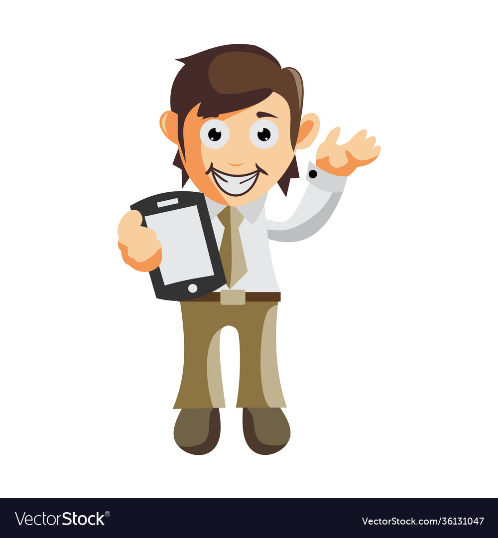 Business man holding phone cartoon character Vector Image