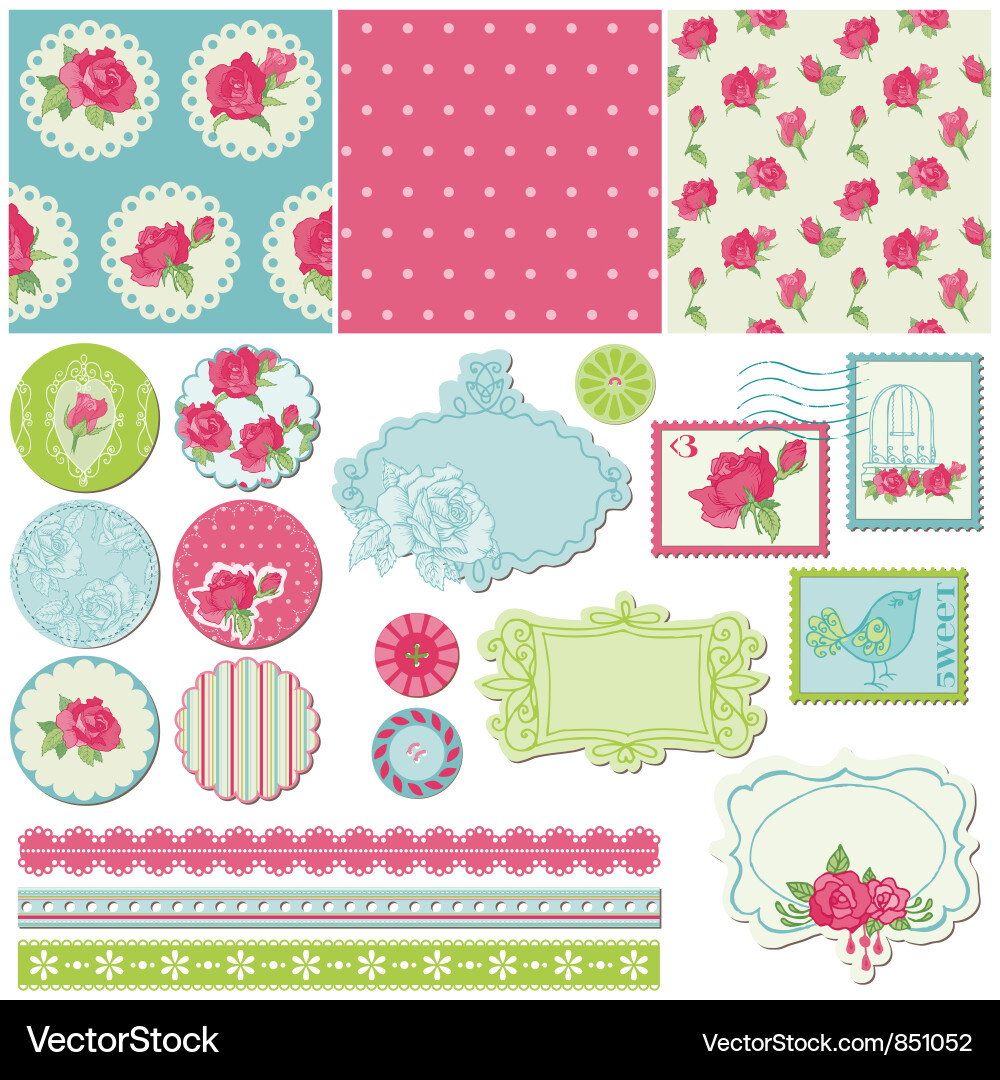 Scrapbook Design Elements - Rose Flowers Vector Image