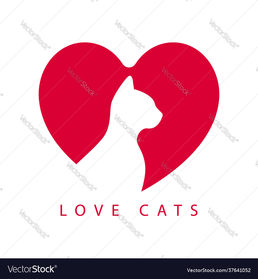Sign cat love cute kitten pet logo design