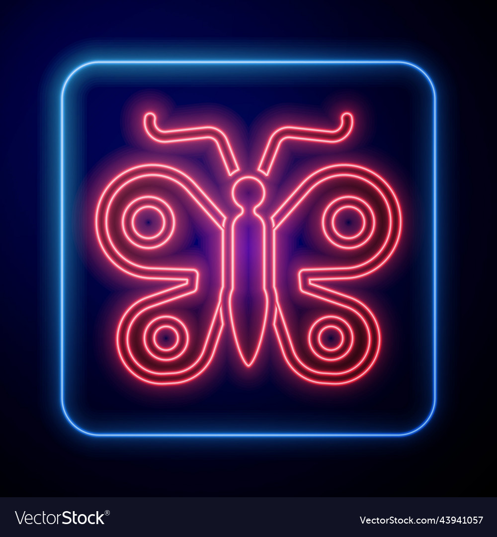 Glowing neon butterfly icon isolated on black Vector Image