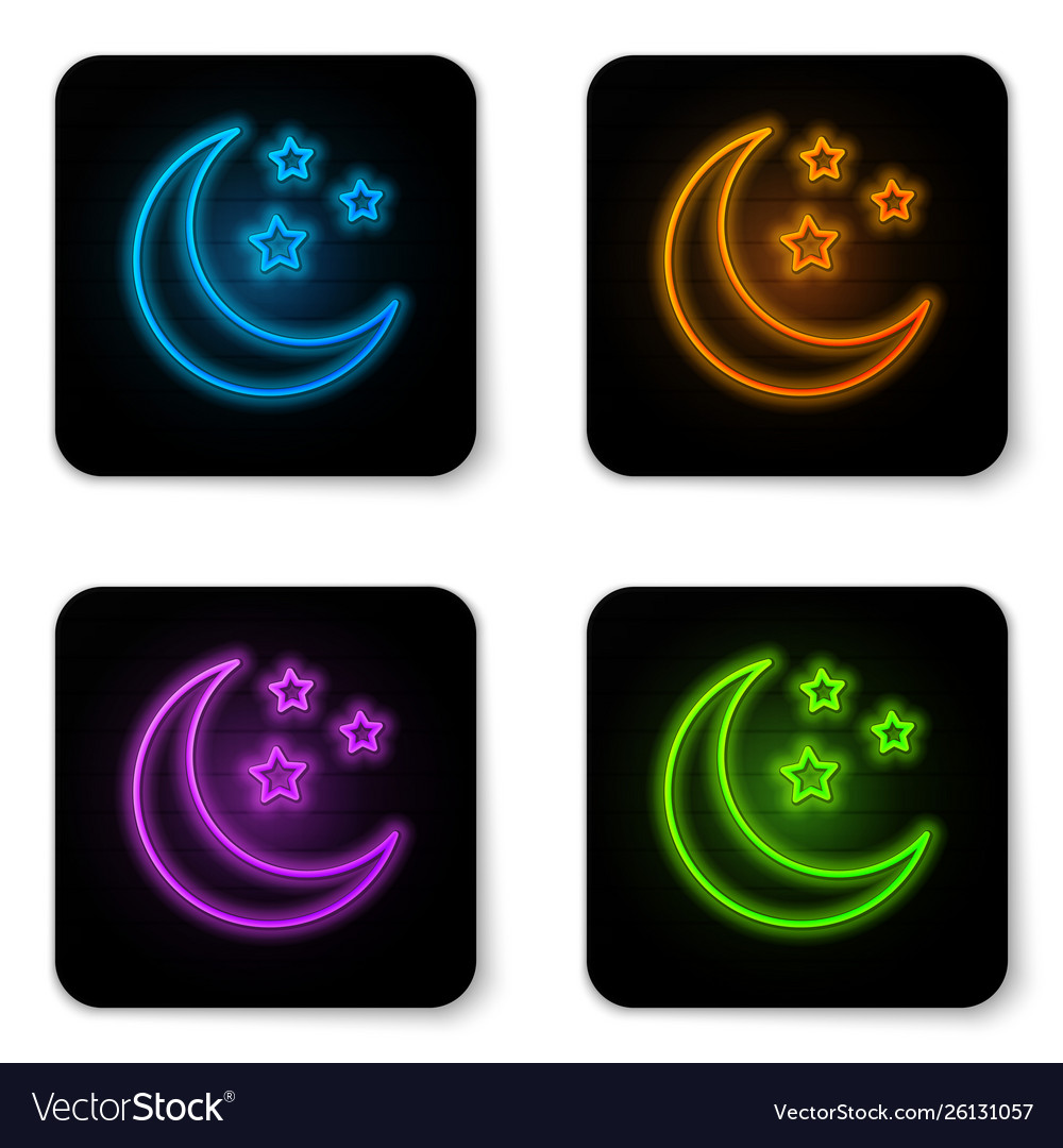 Glowing neon moon and stars icon isolated Vector Image