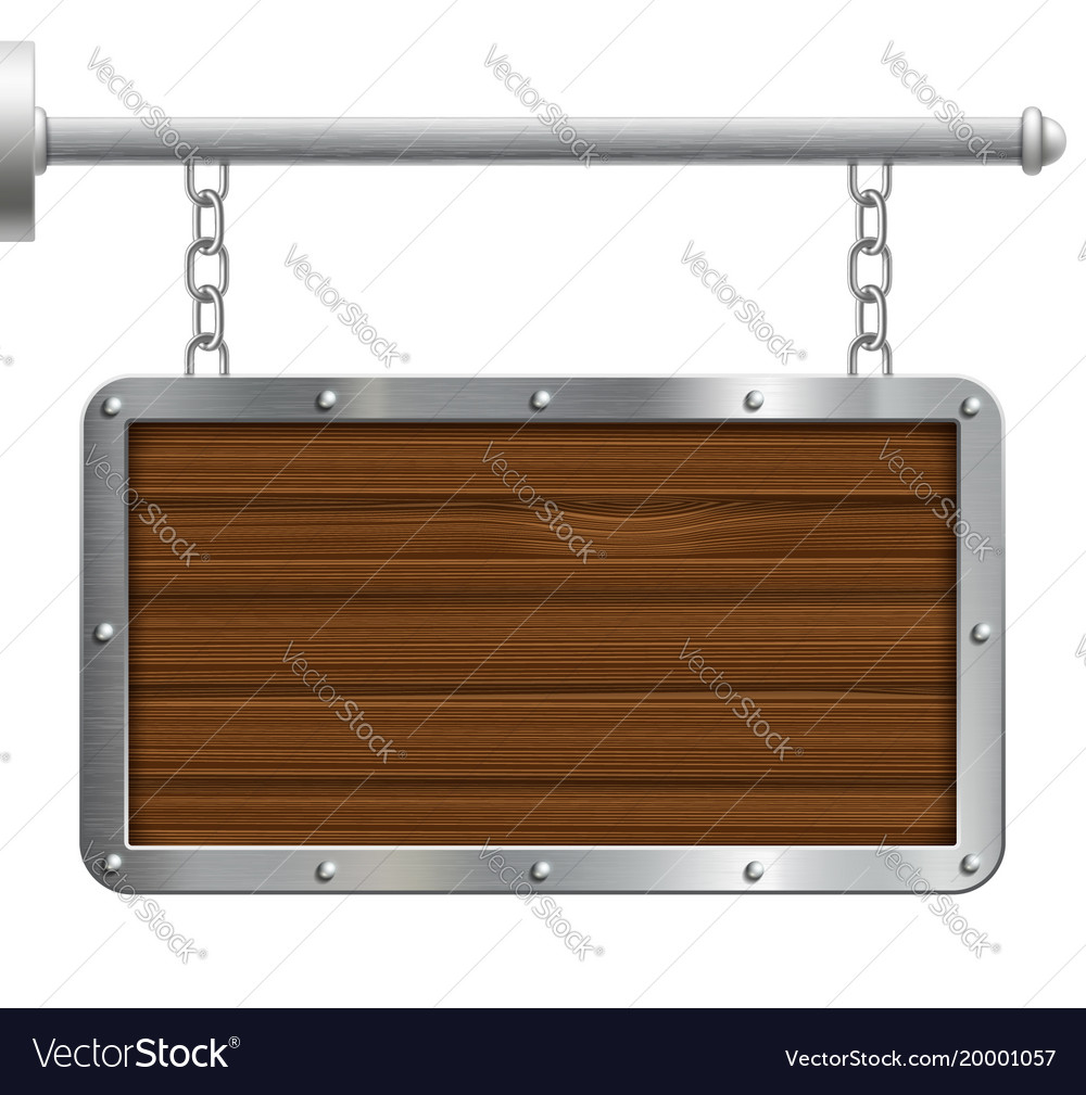 Old Vintage Wooden Signboard Hanging On Chains Vector Image