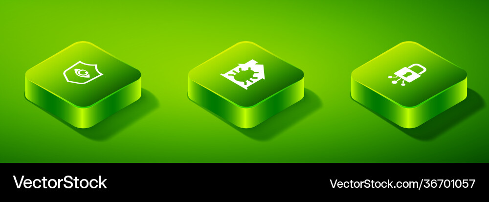 Set isometric house system bug cyber security Vector Image