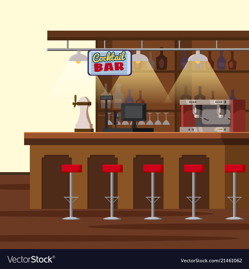 Bar counter pub beer tap pump stools shelves Vector Image