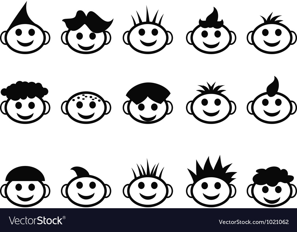 Cartoon kids face with hair style icons