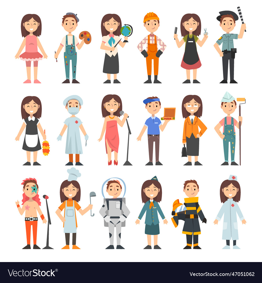 Cute boy and girl having different profession Vector Image