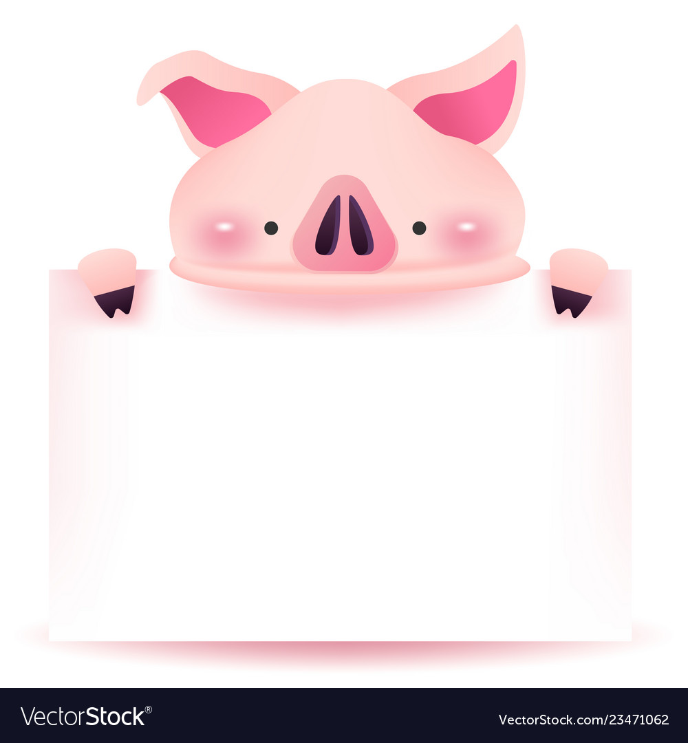 Cute pig character with blank signboard Royalty Free Vector