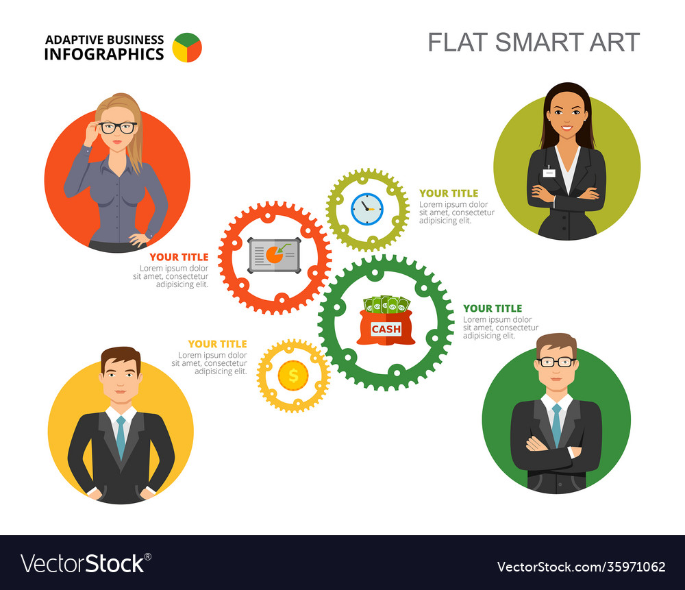 Four employees team slide template Royalty Free Vector Image