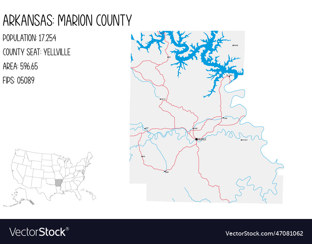 Map of marion county in arkansas usa Royalty Free Vector