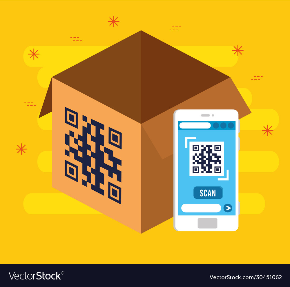 Qr code inside smartphone and box design Vector Image